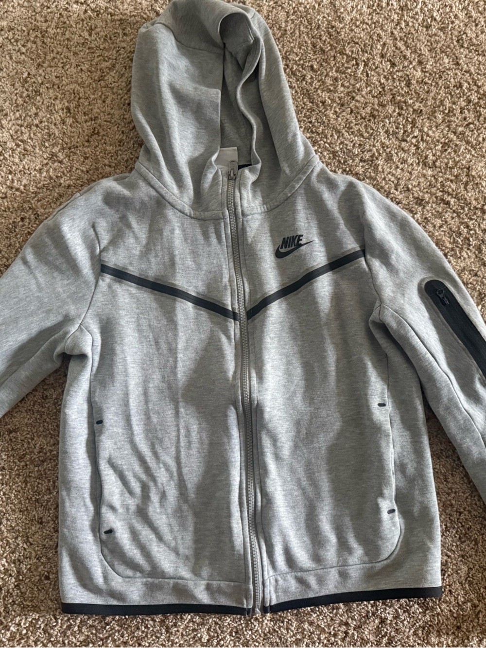 Nike Light Gray Hooded Zip Jacket with Black Logo